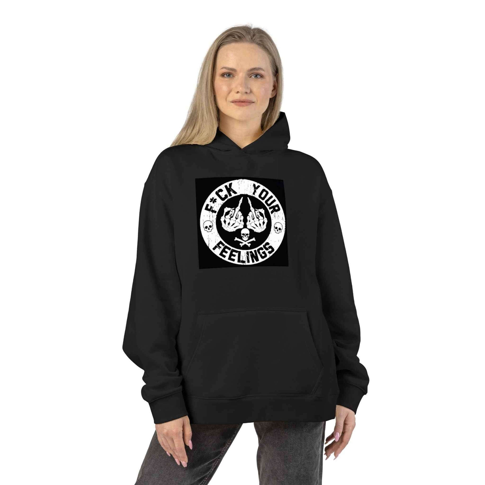 F*ck Your Feelings Hoodie - Edgy Black Pullover with Middle Finger Graphic